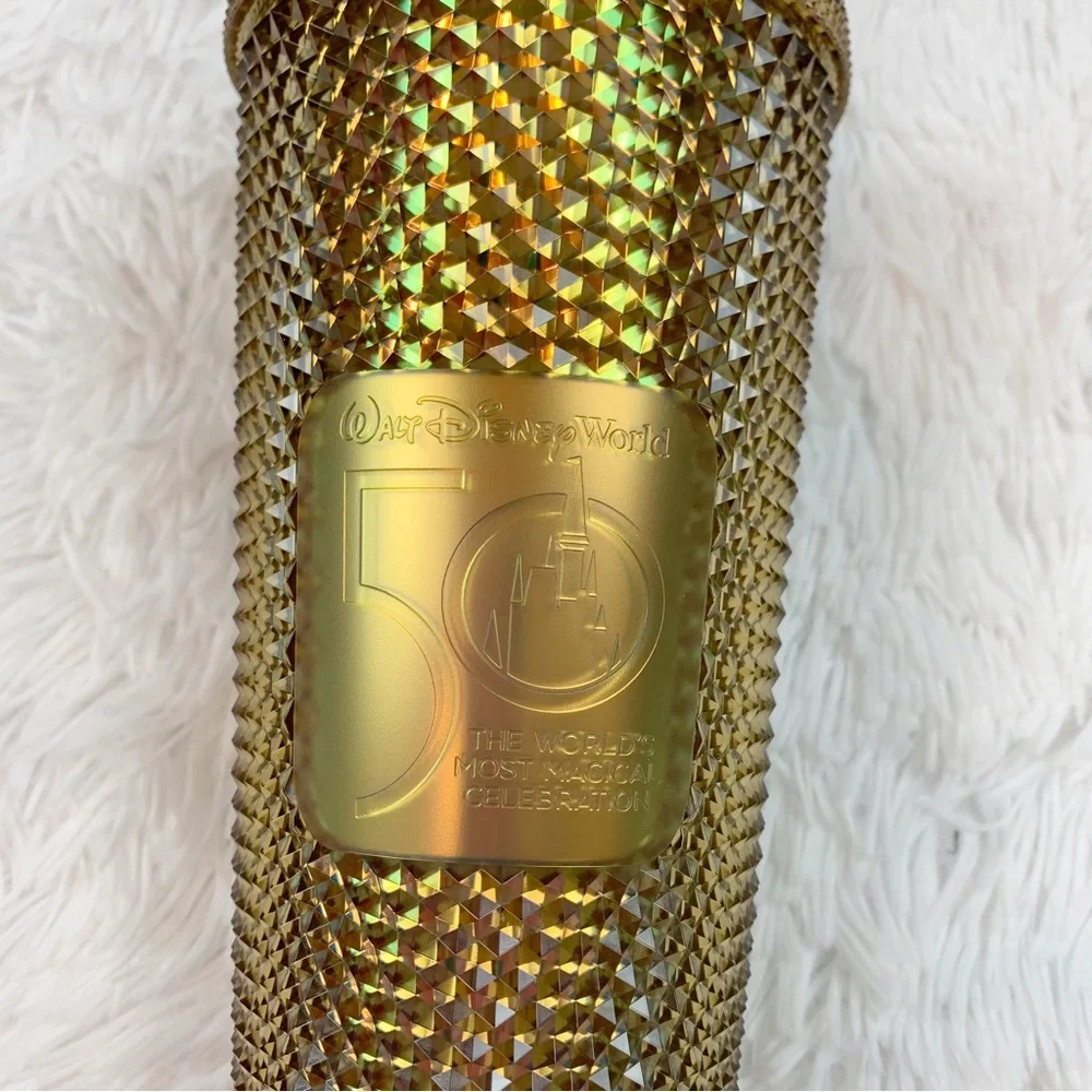 Walt Disney World 50th Anniversary Geometric Starbucks studded Tumbler Gold 24oz